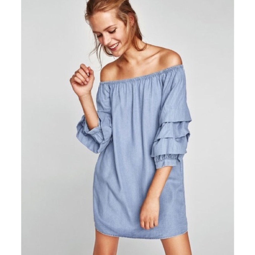 ZARA Off the shoulder denim dress